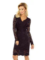 Čierne čipkované šaty s dlhými rukávmi a výstrihom model 5406033