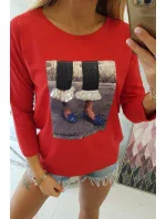 3D grafická blúzka so zirkónmi červená