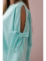 Súprava mikiny s mašľou na rukávoch a legínami mätová