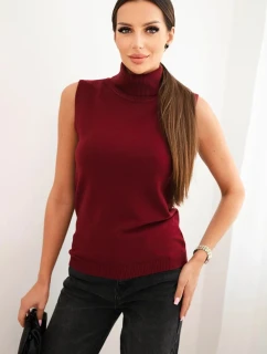 Dámska viskózna blúzka bez rukávov s rolákom bordová