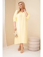 Dámske plus size bavlnené mušelínové šaty s výstrihom do V žlté