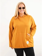 Dámska mikina z viskózy vo veľkosti plus size s kapucňou a klokaním vreckom, horčicová Dámska mikina z viskózy vo veľkosti plus size s kapucňou a klokaním vreckom, horčicová