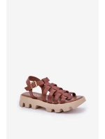 Skórzane Sandały Damskie Zazoo 3695 Brązowe