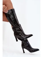 Skórzane Lakierowane Kozaki Damskie Na Obcasie Ocieplane D&A CR52-716 Czarne Skórzane Lakierowane Kozaki Damskie Na Obcasie Ocieplane D&A CR52-716 Czarne