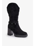 Dámske poltopánky na podpätku na stĺpiku čierne Ivanelis