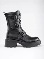 Dámske jedinečné čierne členkové topánky so širokým podpätkom Dámske jedinečné čierne členkové topánky so širokým podpätkom