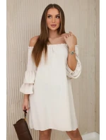 Španielske šaty s volánmi na rukáve béžovej farby