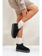 Skórzane Zamszowe Śniegowce Na Platformie Czarne Nereviana