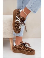 Sneakersy Damskie W Panterkę Na Platformie Z Ozdobami Brązowe Vinness