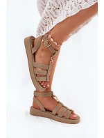 Sandały Damskie Na Platformie Ze Złotym Detalem Khaki Kartia