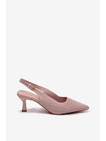 Materiálové sandály na podpatku Špinavě růžové Delessa