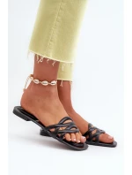 Klapki Damskie Eko Skórzane Na Płaskim Obcasie Czarne Moldela