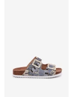 Klapki Damskie Z Klamrami I Brokatem S.Barski RB51-006 Beżowe