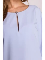 S394 Voľné šaty s výstrihom s kľúčovou dierkou - svetlomodré