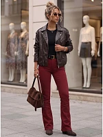 Dámske džínsy so rozšírenými nohavicami, s opaskom a vysokým pásom, vínové, FashionStreet UY3111 Dámske džínsy so rozšírenými nohavicami, s opaskom a vysokým pásom, vínové, FashionStreet UY3111