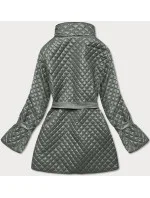 Šedozelená dámska prešívaná bunda s opaskom (7262)