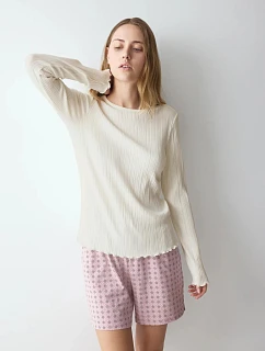 Blúzka Versatile Rib Top LSL v krémovej farbe Silk White – TRIUMPH