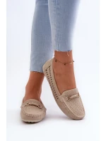 Mokasyny Damskie Ażurowe Z Ozdobą Beżowe Kaydance