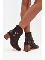 Botki Damskie Ażurowe Z Naturalnej Skóry Na Słupku Zazoo 3690 Czekoladowe Botki Damskie Ażurowe Z Naturalnej Skóry Na Słupku Zazoo 3690 Czekoladowe