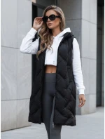 Dámska dlhá prešívaná vesta s kapucňou čierna FashionStreet TY5096 Dámska dlhá prešívaná vesta s kapucňou čierna FashionStreet TY5096