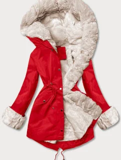 Svetločervená parka s kožušinovou podšívkou (5M763-270)