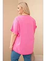Dámska bavlnená blúzka Plus size s vyšívanými kvetmi ružová Dámska bavlnená blúzka Plus size s vyšívanými kvetmi ružová