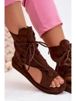 Dámské sandály Eko semiš s vysokým páskem a šněrováním Čokoládové Ferlisse