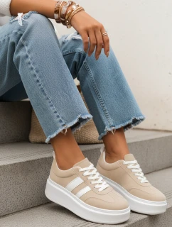 Dámske kožené tenisky na platforme béžové FashionStreet ZY1378