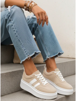 Dámske kožené tenisky na platforme béžové FashionStreet ZY1378