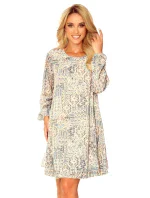 Hannah - Dámske šifónové šaty s výstrihom na chrbte as béžovo-svetlo modrým vzorom typu "Boho" 319-2