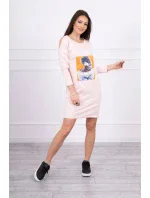 Šaty s 3D grafikou, krajková púdrovo ružová