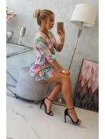 Kvetinové šaty s viazaním v páse, púdrovo ružové Kvetinové šaty s viazaním v páse, púdrovo ružové