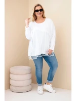 Dámska bavlnená blúzka s strapcami v bielej farbe