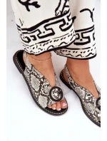 Płaskie Sandały Z Ozdobą Wężowy Wzór Beżowo-Brązowe Haliones