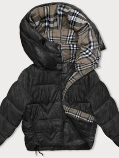 Dámska prechodná bunda s kockovanou podšívkou čierna (842)