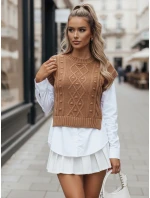 Dámsky sveter 2 v 1 s bielou košeľou CELESTIA camel FashionStreet MY2216