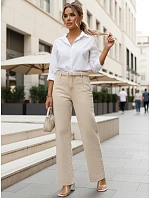 Dámske džínsy s vysokým pásom a širokými nohavicami béžovej farby FashionStreet UY2955