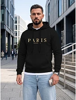 Pánska mikina s kapucňou a potlačou PARIS, čierna, FashionStreet NX5147BX Pánska mikina s kapucňou a potlačou PARIS, čierna, FashionStreet NX5147BX