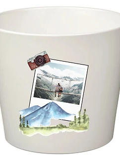 Bílý keramický květináč s polaroidem z dovolené - malý