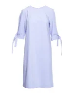 S393 Šaty áčkového strihu so zaväzovacími rukávmi - svetlomodré S393 Šaty áčkového strihu so zaväzovacími rukávmi - svetlomodré