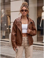 Dámska kožená bunda so stojáčikom, svetlohnedá, FashionStreet TY6065 Dámska kožená bunda so stojáčikom, svetlohnedá, FashionStreet TY6065