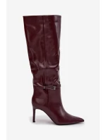 Dámské kozačky na jehlovém podpatku s páskem bordó Lisanne