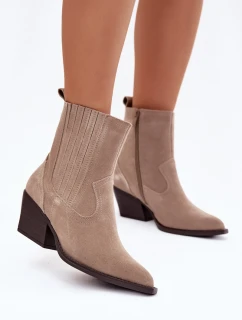 Semišové dámské cowboy boty na podpatku vyhřívané béžové Dylira