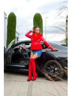 Dámska sexy koženková bunda z umelej kožušiny J930 Červená - In-Stylefashion