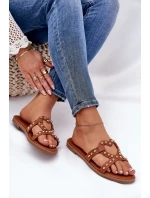 Zdobione Płaskie Klapki Damskie Camel Adivrae