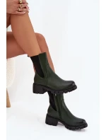 Botki Damskie Na Klocku Eko Skórzane Ciemnozielone Kyra