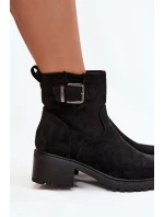 Ocieplane Botki Damskie Na Niskim Obcasie Klocku Z Klamrą Czarne  Helvina