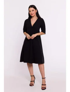 B280 Šaty s výstrihom do V - čierne