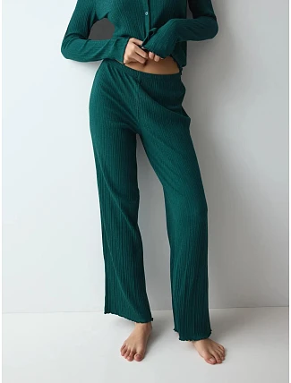 Dámske nohavice Versatile Rib Straight Trousers, zelené – Green – TRIUMPH