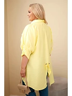 Dámske bavlnené tričko plus size s gombíkmi a golierom žlté